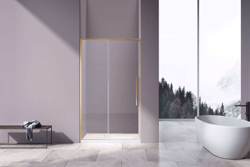 Душевая дверь в нишу Vincea Slim-N VDS-4SN130CLG 130 см, профиль брашированное золото, стекло прозрачное