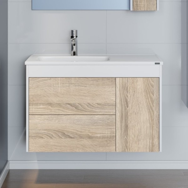 Тумба под раковину СаНта Меркурий 90 подвесная, 2 ящика, янтарная