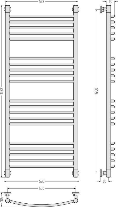 Полотенцесушитель водяной Сунержа Богема + 120x50, темный титан муар, дуга