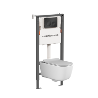 Комплект Ceramicanova Унитаз подвесной New Day CN3005 безободковый, с микролифтом + Инсталляция Balance CN121001MB с кнопкой Circle матовой черной