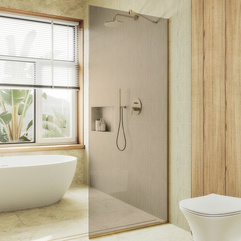 Душевая перегородка Maybahglass MGD-684-3у 119 см, профиль золото, стекло бронза