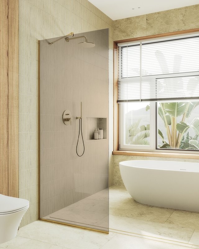 Душевая перегородка Maybahglass MGD-684-3у 119 см, профиль золото, стекло бронза