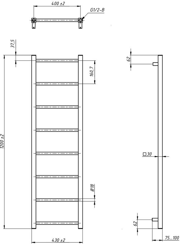 Полотенцесушитель водяной Grota Simple 120x43, RAL9005 черный матовый