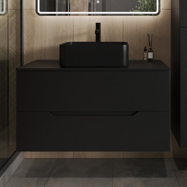 Тумба с раковиной Orange Line 100 подвесная, 2 ящика, матовая черная с раковиной B02-460MB