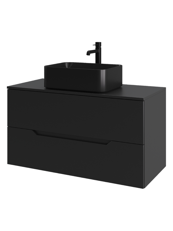 Тумба с раковиной Orange Line 100 подвесная, 2 ящика, матовая черная с раковиной B02-460MB