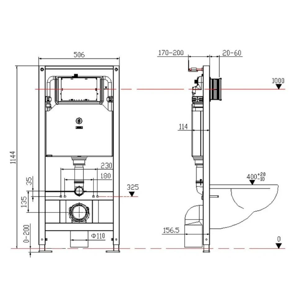 Комплект 3 в 1 Унитаз подвесной Esbano Azalea ESUPAZALB + Инсталляция Fram + Кнопка ESINPRK12MB цвет матовый черный