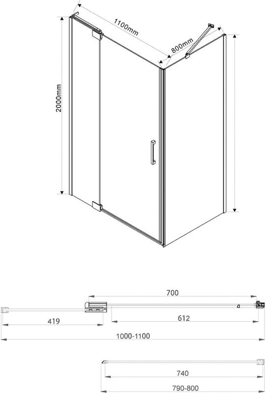 Душевой уголок Vincea Extra VSR-1E101180CL 110x80 см, профиль хром, стекло прозрачное