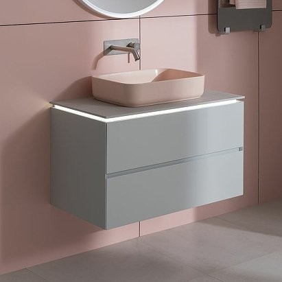 Тумба под раковину со столешницей Allen Brau Infinity 85 подвесная, папирус матовый, столешница серый структ