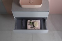 Тумба под раковину со столешницей Allen Brau Infinity 85 подвесная, папирус матовый, столешница серый структ