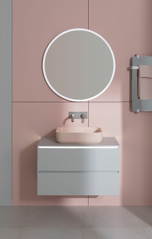 Тумба под раковину со столешницей Allen Brau Infinity 85 подвесная, папирус матовый, столешница серый структ