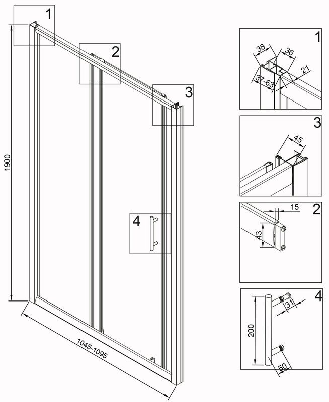 Душевая дверь в нишу Veconi Vianno VN-72B 110 см, профиль черный