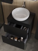 Тумба под раковину со столешницей Orange Line 60 подвесная, 2 ящика, матовая черная