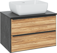 Тумба с раковиной Runo Мальта 70 подвесная, дуб, черная, раковина Cuatro 50