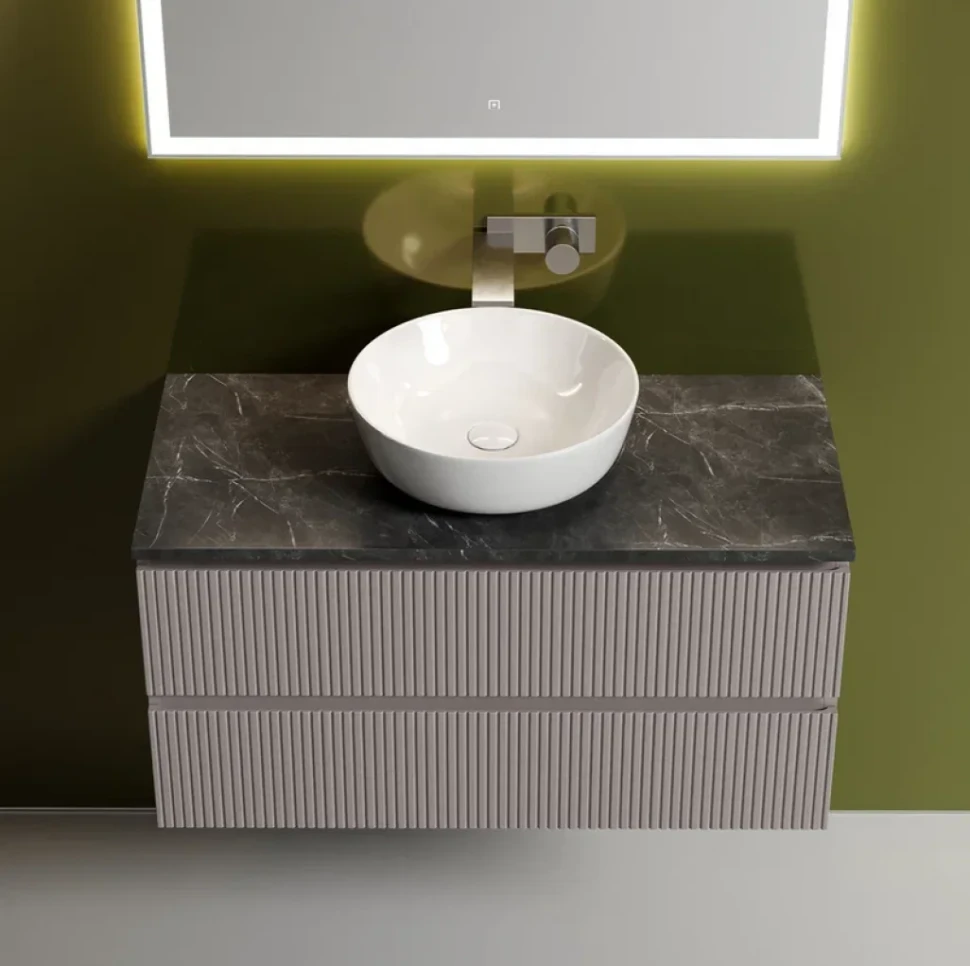 Тумба с раковиной Sancos Snob T 100 см, doha soft, столешница черный мрамор, раковина TT100A1