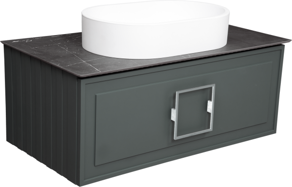 Тумба с раковиной La Fenice Cubo 90 подвесная, grigio, ручка хром, столешница черный мрамор, раковина белая матовая