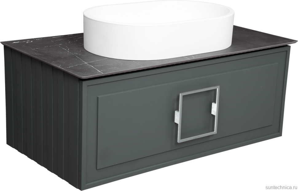 Тумба с раковиной La Fenice Cubo 90 подвесная, grigio, ручка хром, столешница черный мрамор, раковина белая матовая