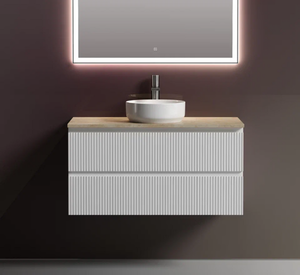 Тумба с раковиной Sancos Snob T 100 см, bianco, столешница бежевая, раковина CN6005