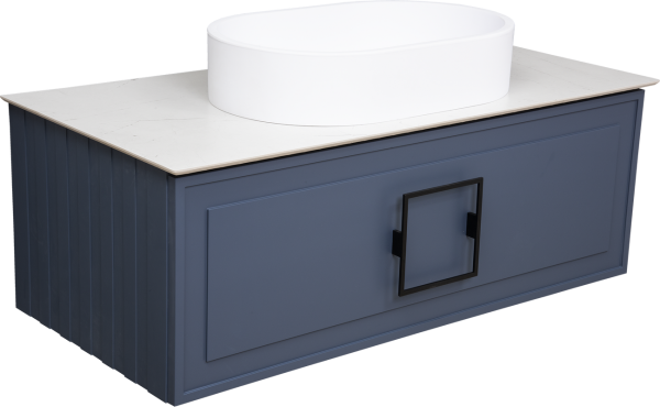 Тумба под раковину со столешницей La Fenice Cubo 100 подвесная, синяя, столешница белая