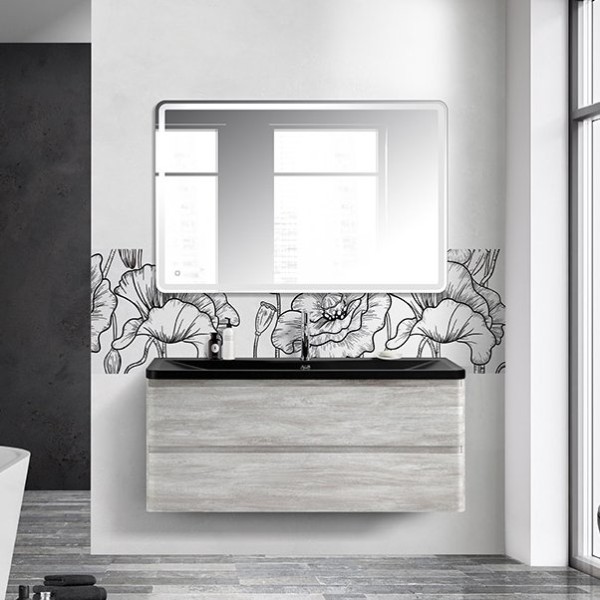 Мебель для ванной комнаты BelBagno Albano 120 подвесная, rovere vintage bianco, черная матовая раковина