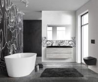 Мебель для ванной комнаты BelBagno Albano 120 подвесная, rovere vintage bianco, черная матовая раковина