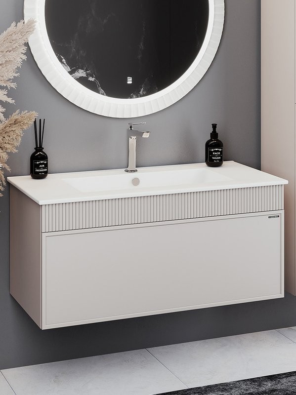 Тумба с раковиной Comforty Мадрид 100 подвесная, серый шелк