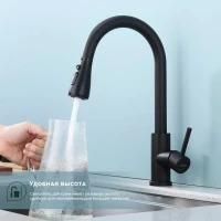 Смеситель для кухни с выдвижным изливом Splenka S203.49.06, черный Смеситель для кухни с выдвижным изливом Splenka S203.49.06, черный