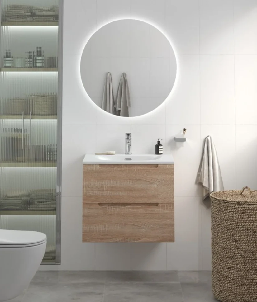 Тумба с раковиной BelBagno Etna 60 rovere bianco, раковина BB-8099-60
