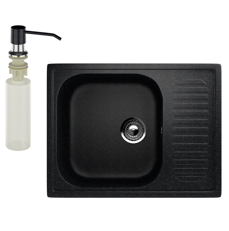 Мойка кухонная Ulgran U-202 308 черная + дозатор U-01 черный
