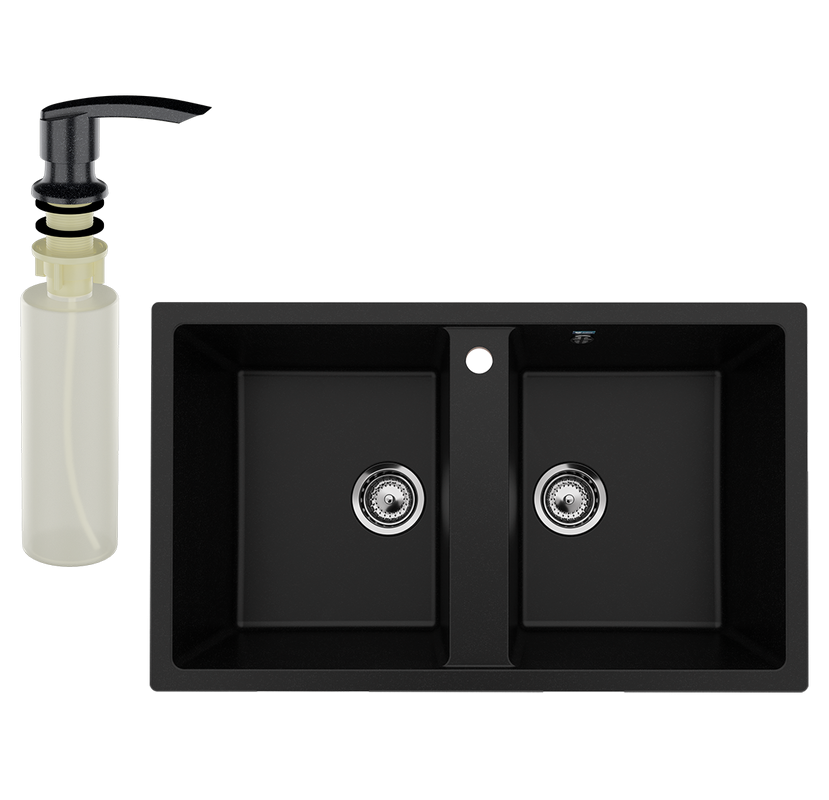 Мойка кухонная Ulgran U-708 344 ультра-черная + дозатор U-02 черный