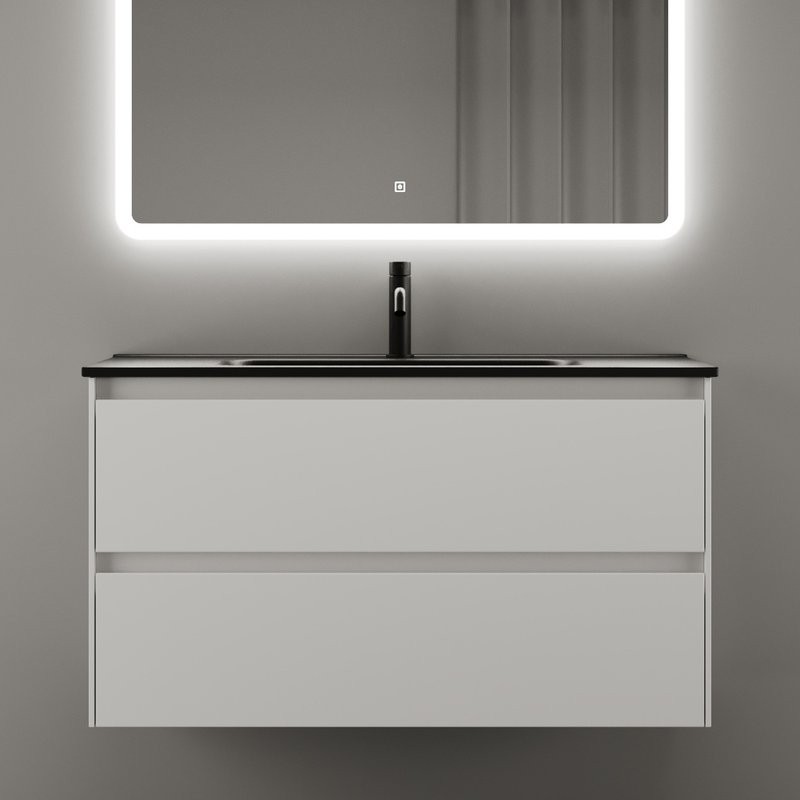 Тумба с раковиной Sancos Cento 90 см белый глянец, черная раковина