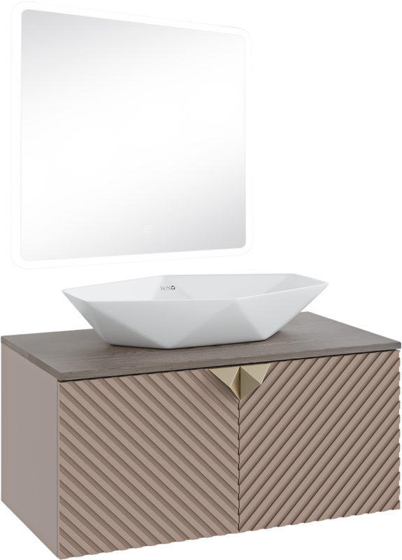 Мебель для ванной комнаты Runo Андорра 85 кашемир серый, дуб какао, раковина Poligono 65