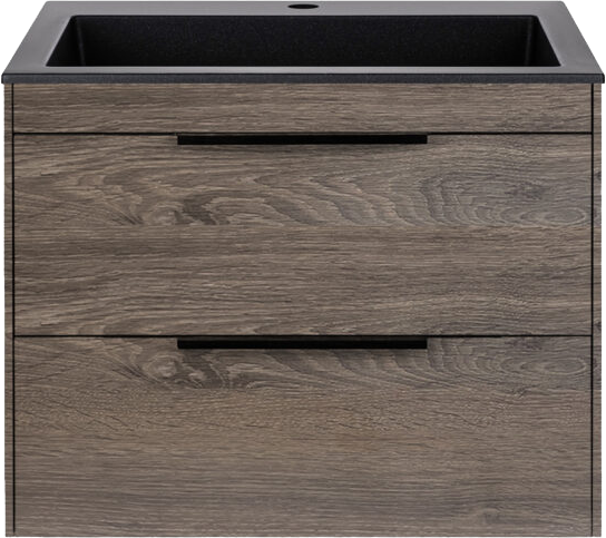 Тумба с раковиной Vincea Chiara 2D 60, 2 ящика, темный дуб, с черной раковиной