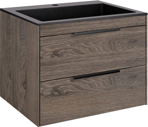 Тумба с раковиной Vincea Chiara 2D 60, 2 ящика, темный дуб, с черной раковиной
