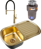 Комплект Мойка Zorg Inox PVD SZR-7749 bronze + Смеситель Steel Hummer SH 2022 BRONZE бронза + Измельчитель Bort Titan 5000