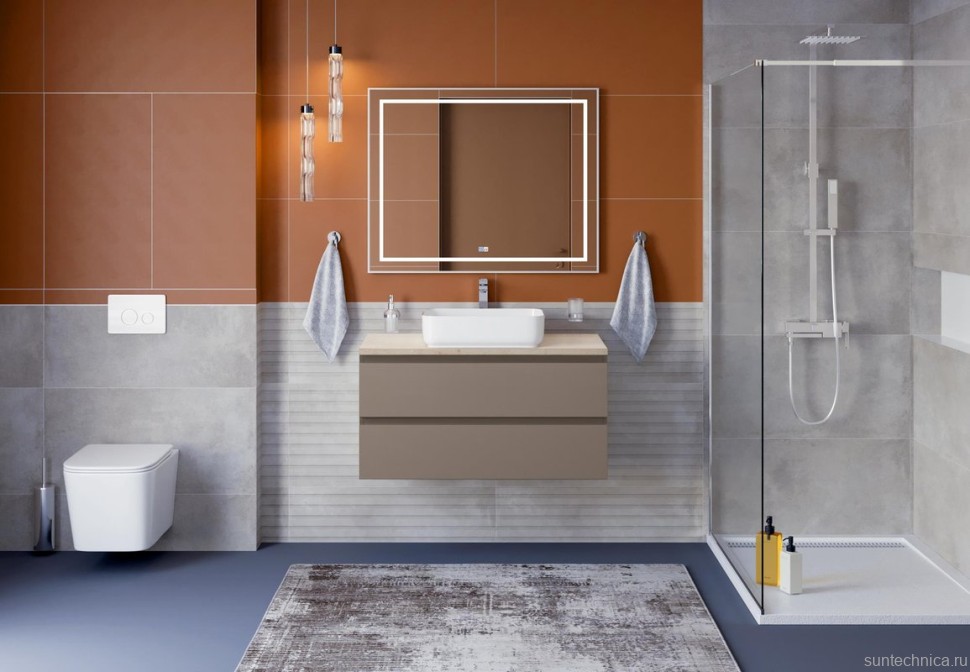 Тумба под раковину со столешницей BelBagno Kraft 100 подвесная, матовая бежевая, столешница kep-100-mco