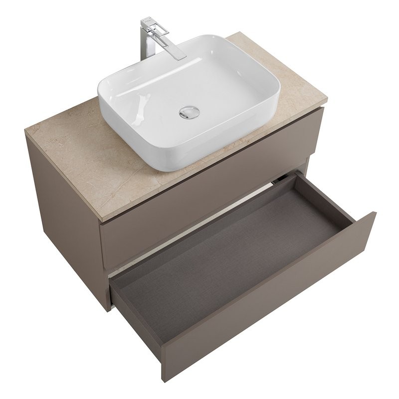 Тумба под раковину со столешницей BelBagno Kraft 100 подвесная, матовая бежевая, столешница kep-100-mco