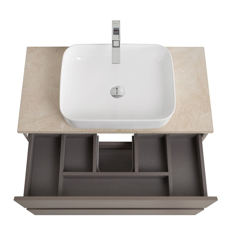 Тумба под раковину со столешницей BelBagno Kraft 100 подвесная, матовая бежевая, столешница kep-100-mco