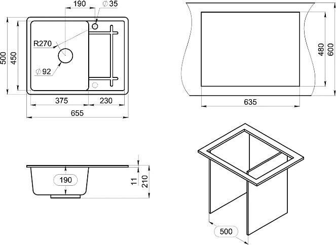 Мойка кухонная Granula 6501, черный