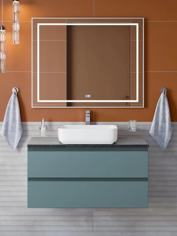 Мебель для ванной комнаты BelBagno Kraft 100 подвесная, матовая голубая, столешница kep-100-mno, раковина BB1304