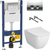 Комплект Унитаз подвесной VitrA Shift 7742B003-0075 белый глянцевый + Крышка Integra Square 191-003-009 с микролифтом + Инсталляция Geberit Duofix Delta 458.124.21.1 3 в 1 с кнопкой смыва, хром + Звукоизоляция