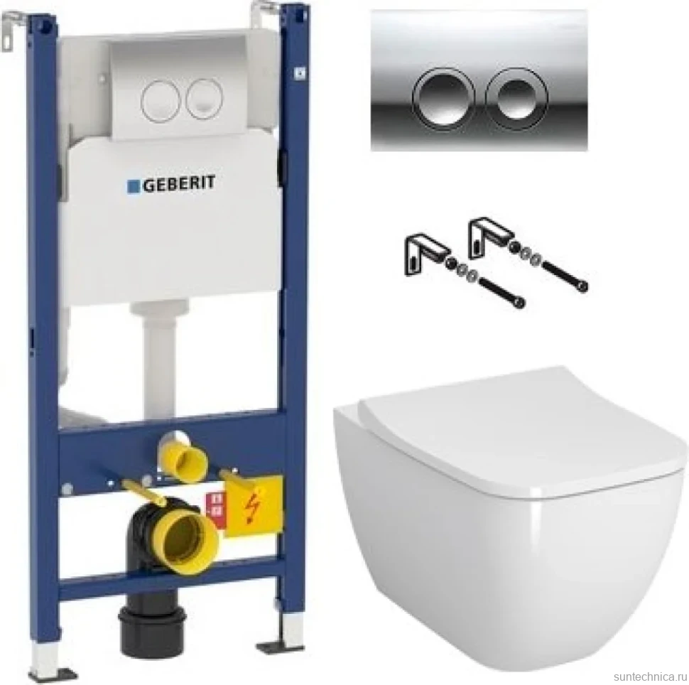 Комплект Унитаз подвесной VitrA Shift 7742B003-0075 белый глянцевый + Крышка Integra Square 191-003-009 с микролифтом + Инсталляция Geberit Duofix Delta 458.124.21.1 3 в 1 с кнопкой смыва, хром + Звукоизоляция