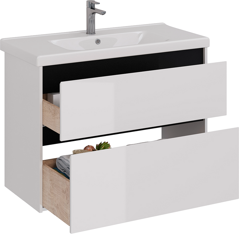 Тумба с раковиной Lemark Combi 100 черная, белая глянцевая