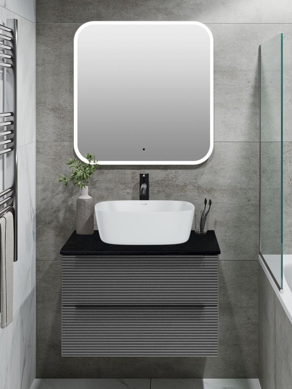 Мебель для ванной комнаты Runo Орлеан 60 подвесная, серая, черная