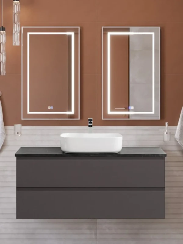 Мебель для ванной комнаты BelBagno Kraft 120 подвесная, матовая темно-серая, столешница kep-120-mno, раковина BB1304