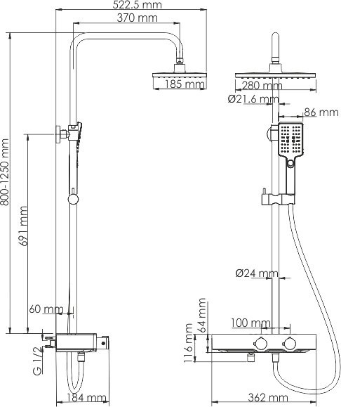 Душевая стойка Wasserkraft Thermo A11301 хром