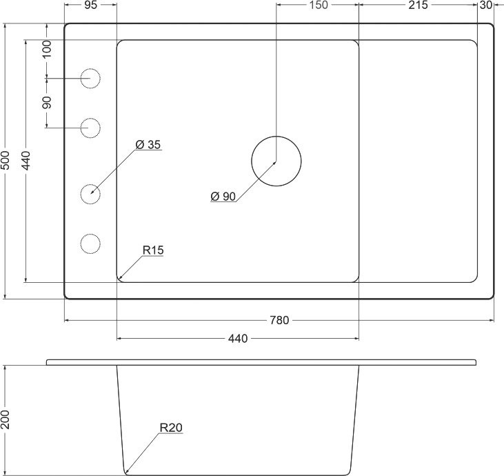 Мойка кухонная Emar Quartz EMQ-1780.Q Оникс