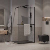 Душевая перегородка Niagara Nova NG-670-10ВLACK 100х195, профиль матовый черный, стекло прозрачное, с полкой