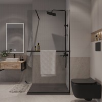 Душевая перегородка Niagara Nova NG-670-10ВLACK 100х195, профиль матовый черный, стекло прозрачное, с полкой