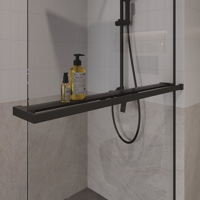 Душевая перегородка Niagara Nova NG-670-10ВLACK 100х195, профиль матовый черный, стекло прозрачное, с полкой