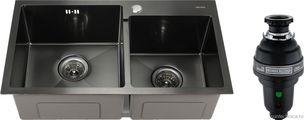 Комплект Мойка Melana S7240HB графит + Измельчитель Bone Crusher BC 1000-AS